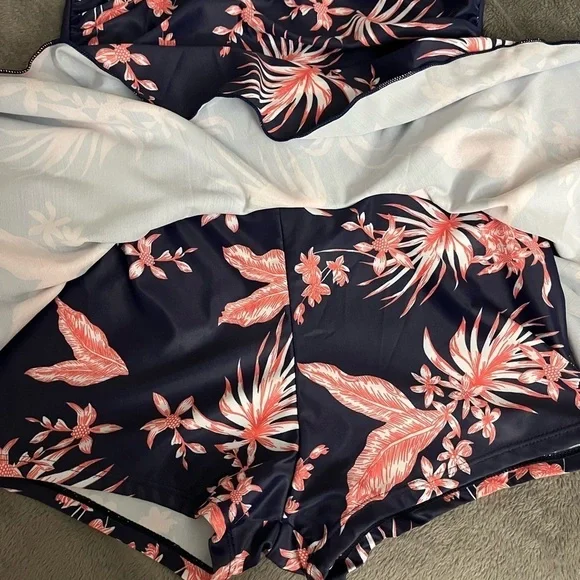 Summer Mae Maternity Swimsuit With Skort Bottom Medium Blue Orange - Picture 8 of 8